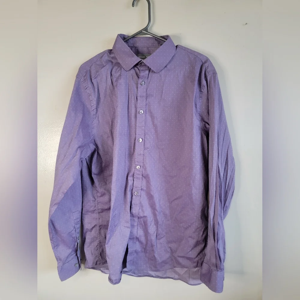 Michael Kors Men's Button Down Mauve Polka Dot Shirt - Picture 1 of 6